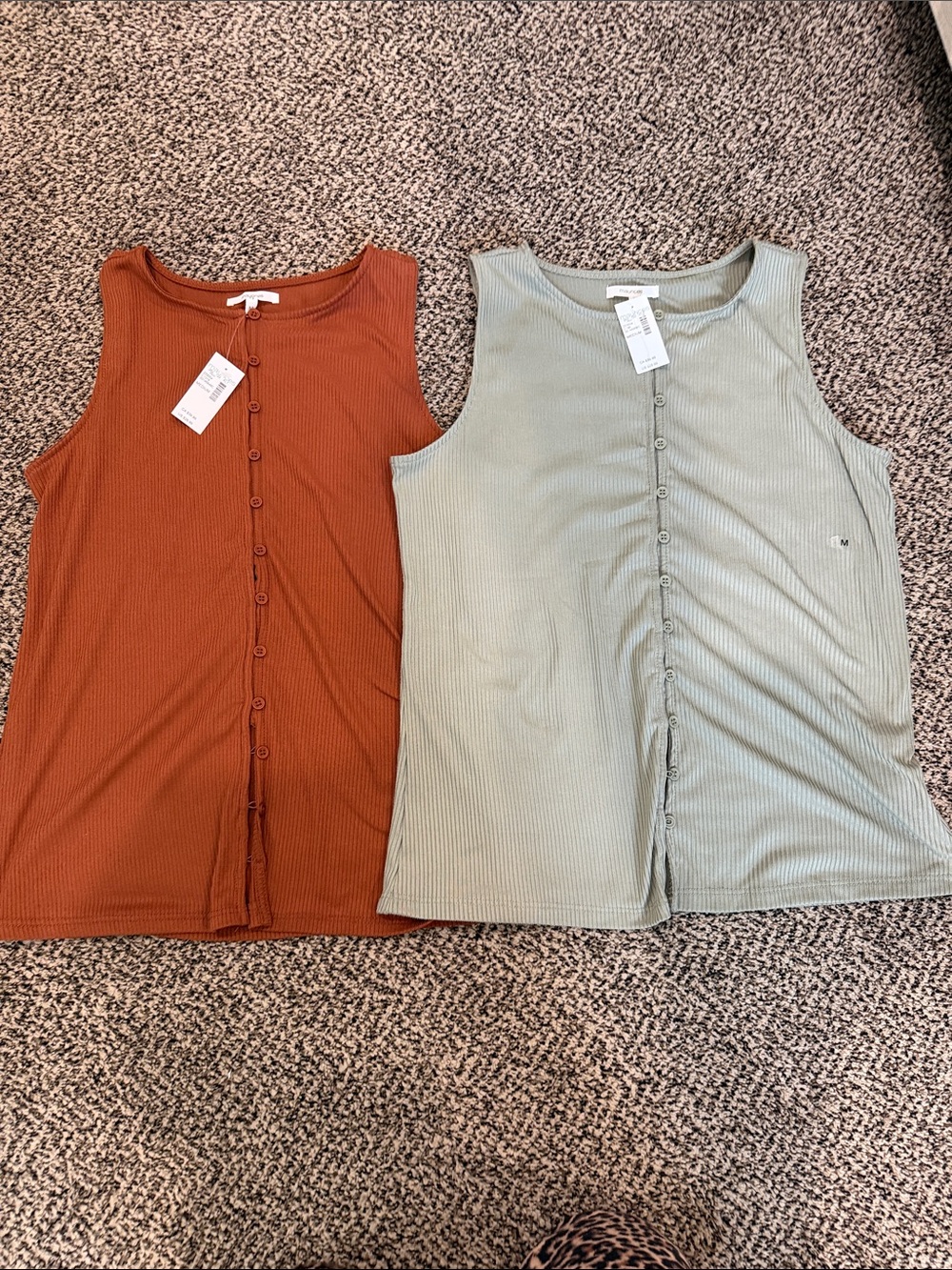 Maurices Ribbed Button-Front Tank Tops — Rust and Sage